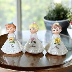 Vintage Birthday miniature figurines, May, June, July